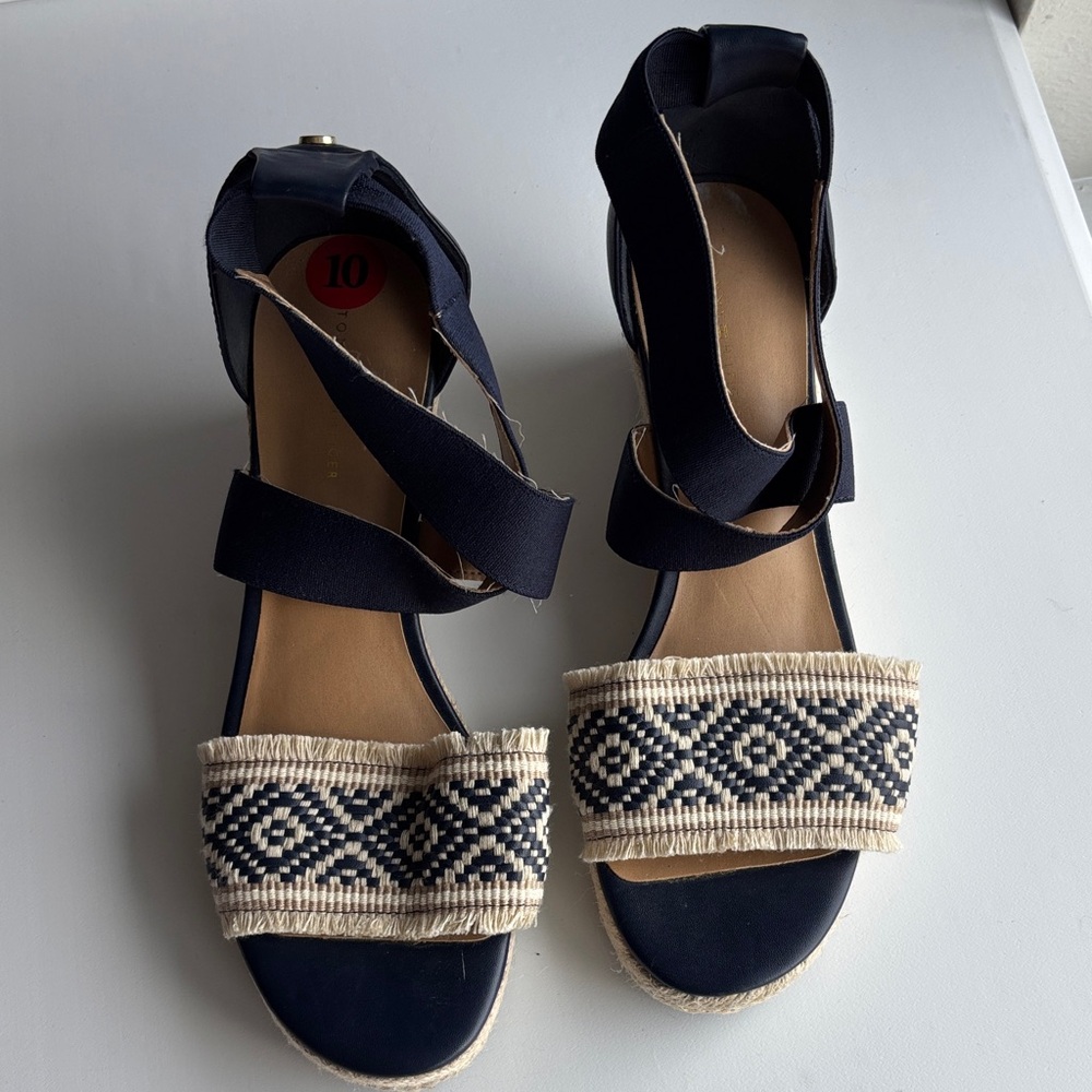 Tommy Hilfiger Navy and Cream Women's Sandals